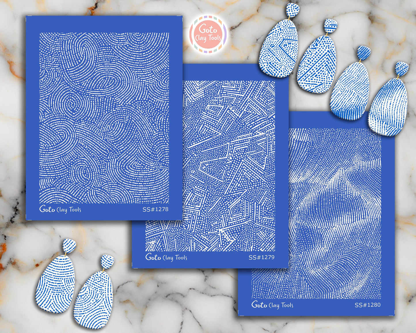 Organic Dotwork Texture Silkscreen Set for Polymer Clay | Stippled Lines & Abstract Geometric Pattern | 9.5x12.5 cm Printable #SS26-30
