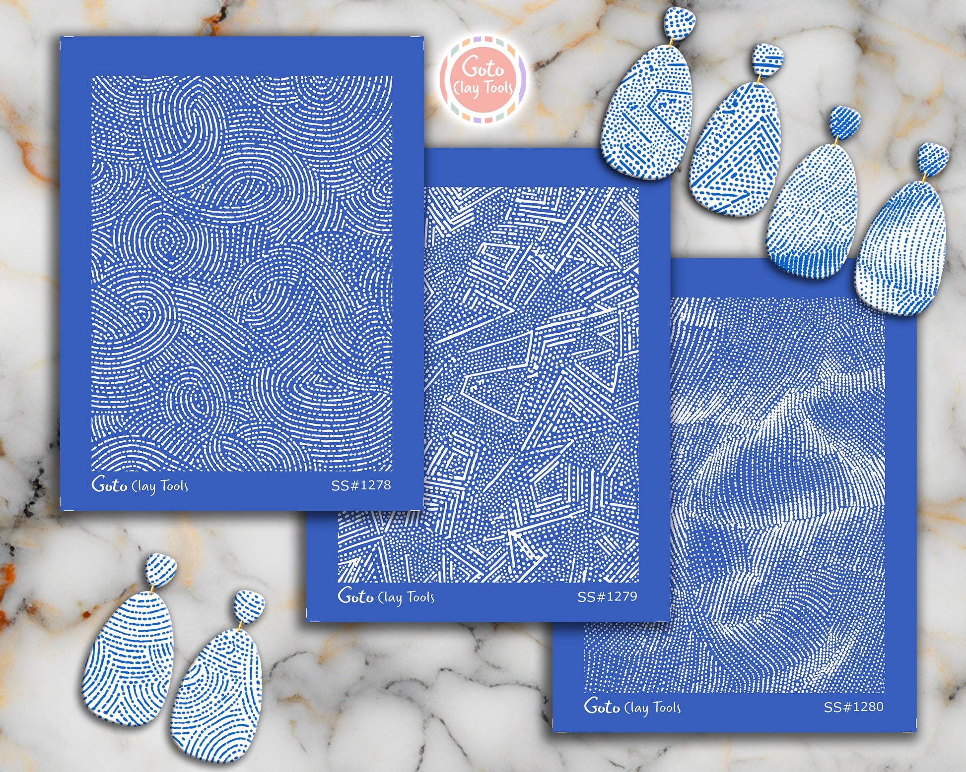 Organic Dotwork Texture Silkscreen Set for Polymer Clay | Stippled Lines & Abstract Geometric Pattern | 9.5x12.5 cm Printable #SS26-30
