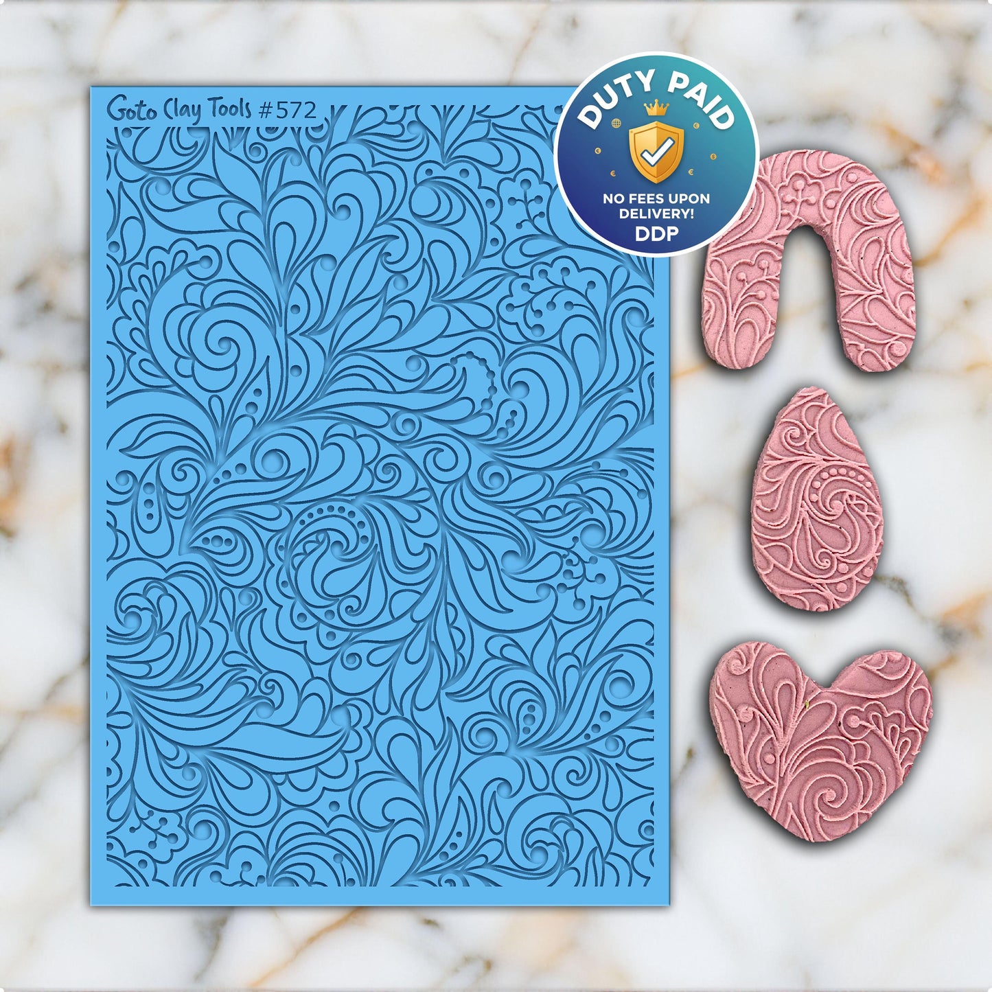 Ornamental Vine Texture mat for polymer clay, Polymer Clay Rubber Texture mat, Texture Tile mats, Fimo, Sculpey, Cernit #572