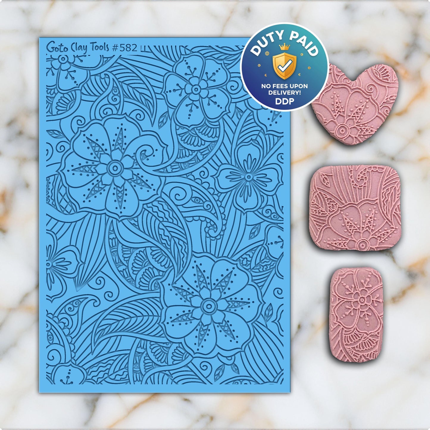Floral Henna Rubber Texture Mat for Polymer Clay Jewelry #582
