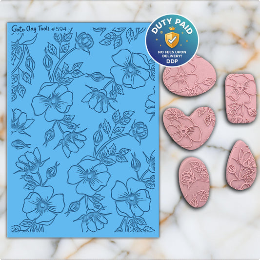 Floral Texture mat for polymer clay, Polymer Clay Rubber Texture mat, Texture Tile mats, Fimo, Sculpey, Cernit #594