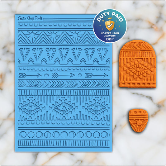 Bohemian Stripes Texture mat for polymer clay, Polymer Clay Rubber Texture mat, Texture Tile mats, Fimo, Sculpey, Cernit