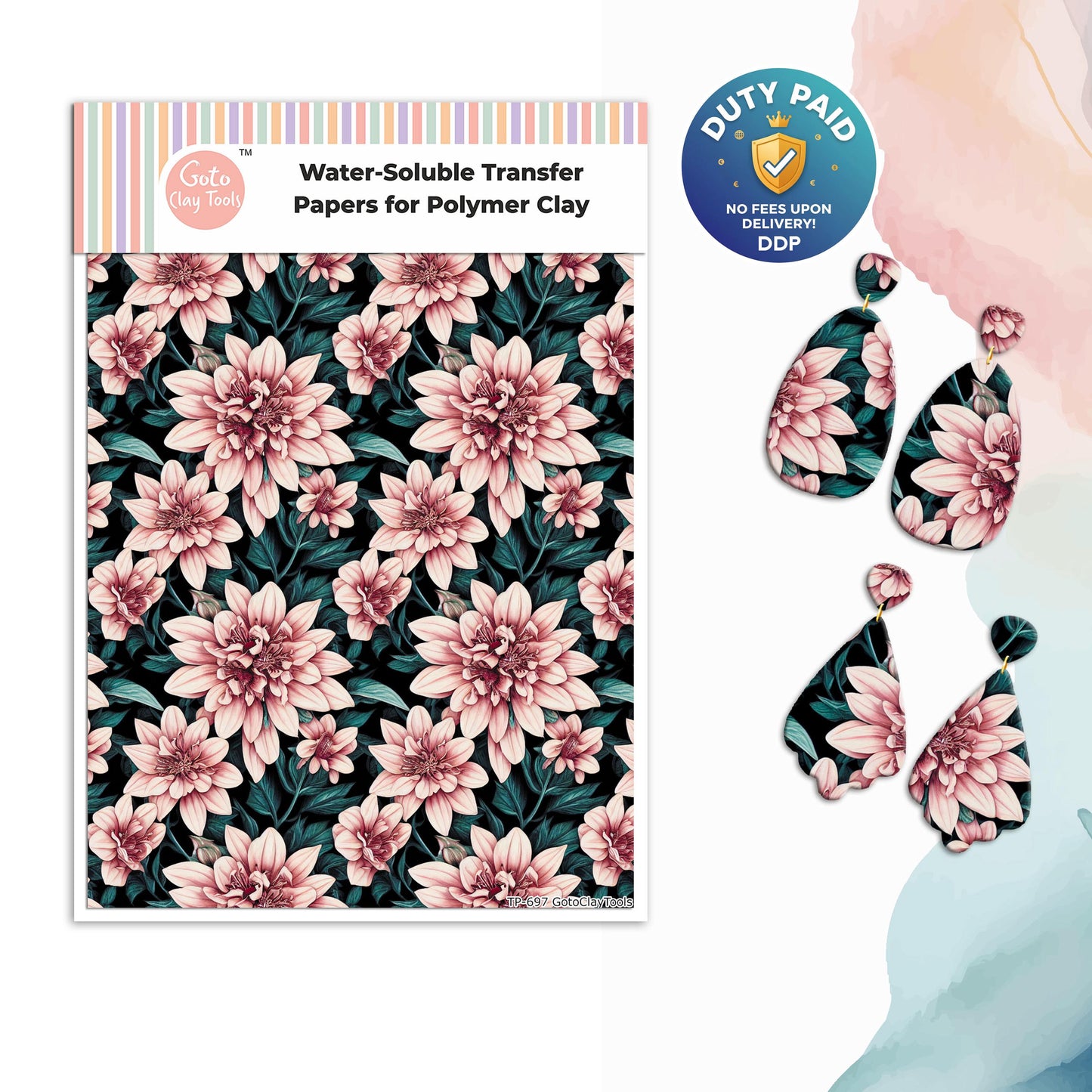 Floral Polymer Clay Transfer Paper: Water Soluble, 4x5.5" #697