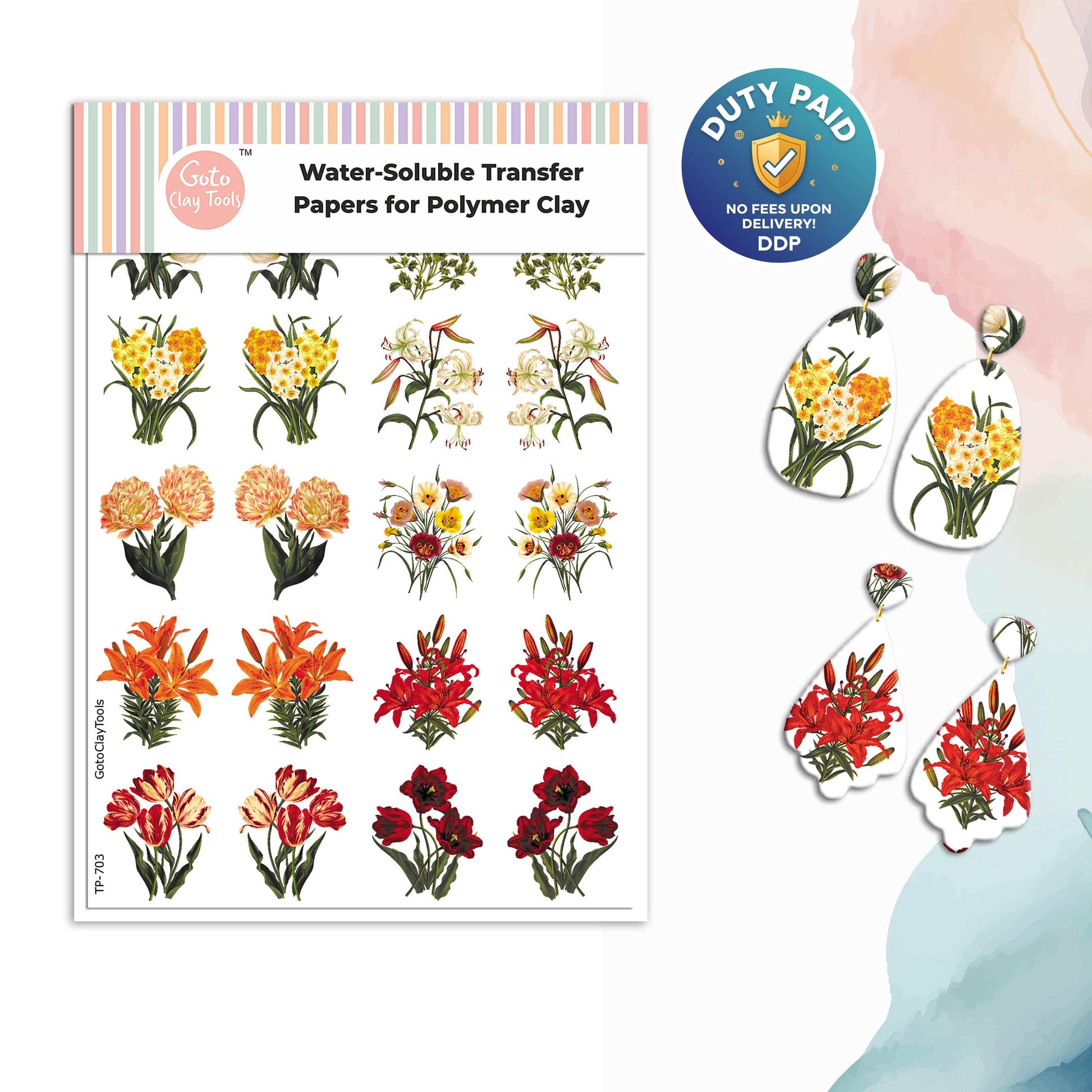 Transfer paper for polymer clay, floral bouquet, water soluble transfer paper, polymer clay image transfers, magic transfer paper #703