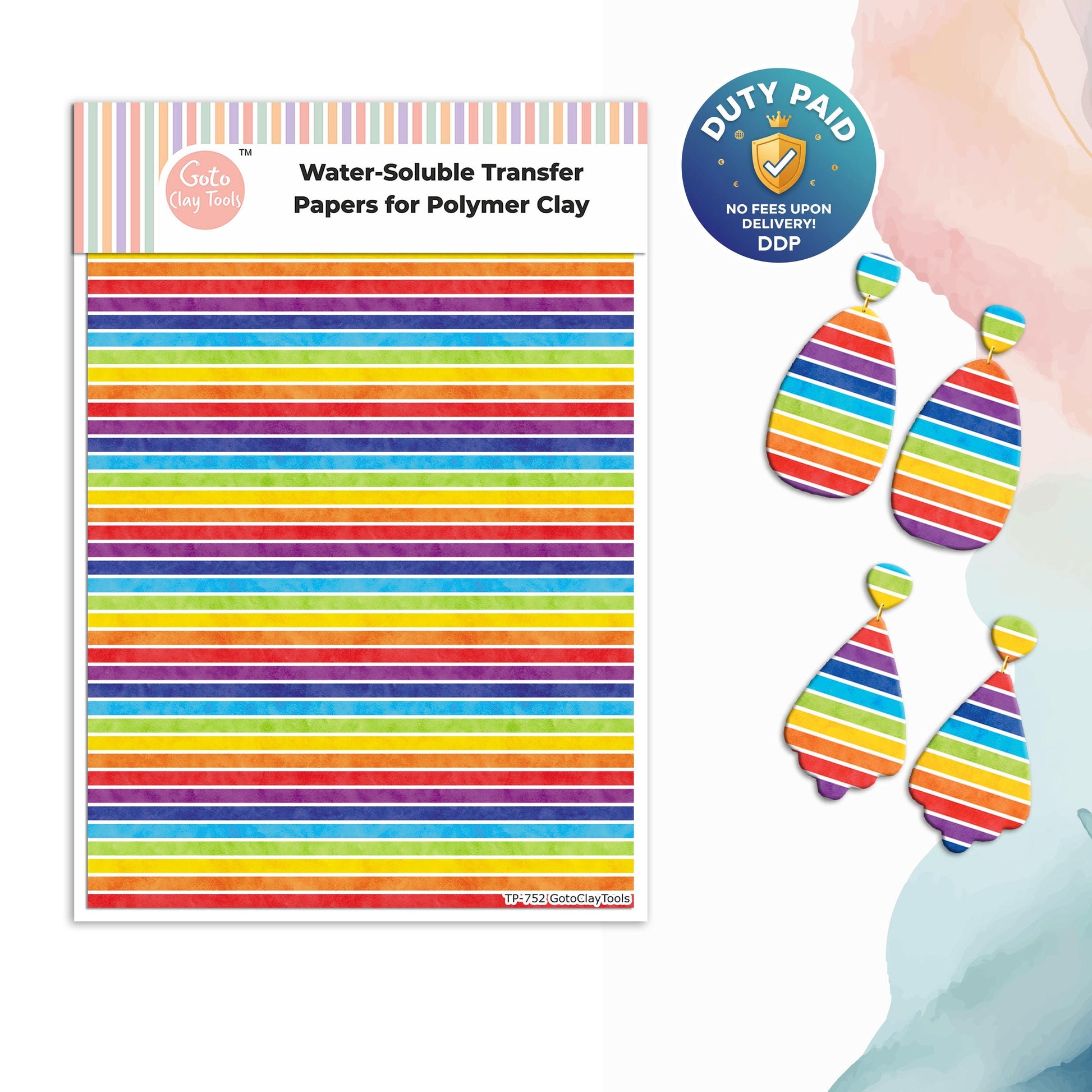 Transfer paper for polymer clay, Rainbow Sripes, water soluble transfer paper, polymer clay image transfers, magic transfer paper #752