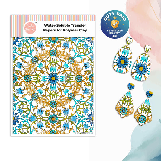 William Morris Polymer Clay Transfer Paper: Water Soluble Floral Design #777
