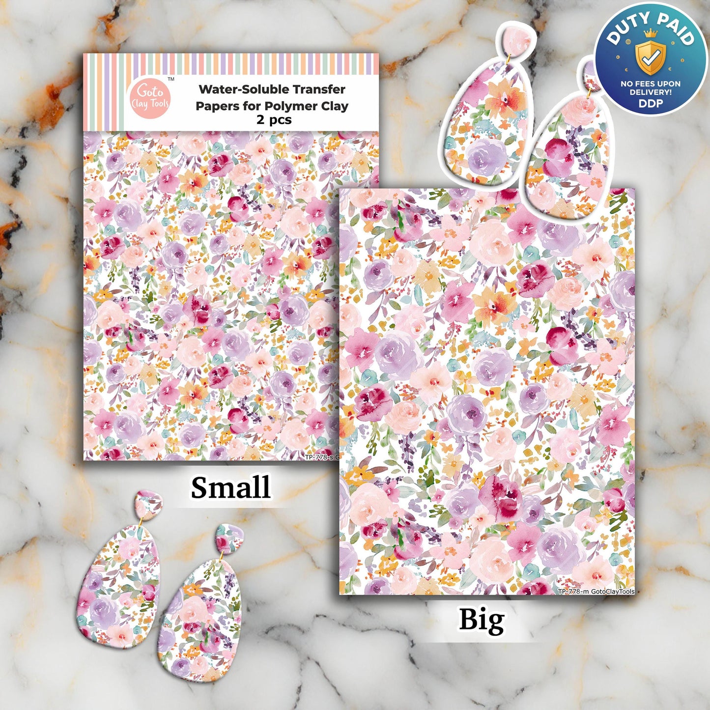 Watercolor Flowers Transfer Paper for Polymer Clay #778C