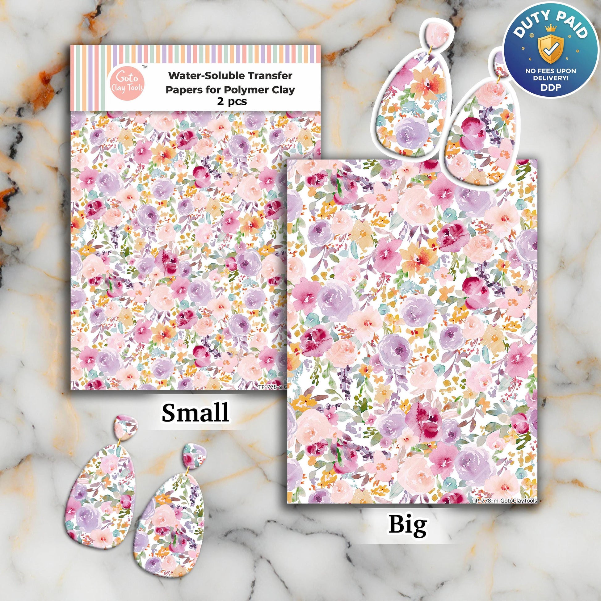 Watercolor Flowers Transfer Paper for Polymer Clay #778C