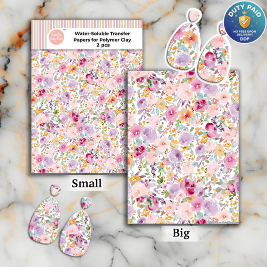 Transfer paper for polymer clay, Watercolor flowers, water soluble transfer paper, polymer clay image transfers, magic transfer paper #778C