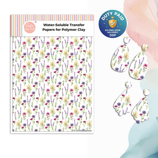 Transfer paper for polymer clay, Wild flowers, water soluble transfer paper, polymer clay image transfers, magic transfer paper #781