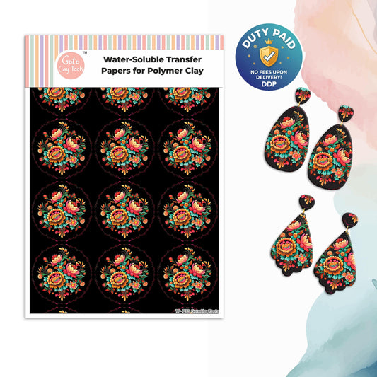 Transfer paper for polymer clay, Embroidery bouquet, water soluble transfer paper, polymer clay image transfers, magic transfer paper #783