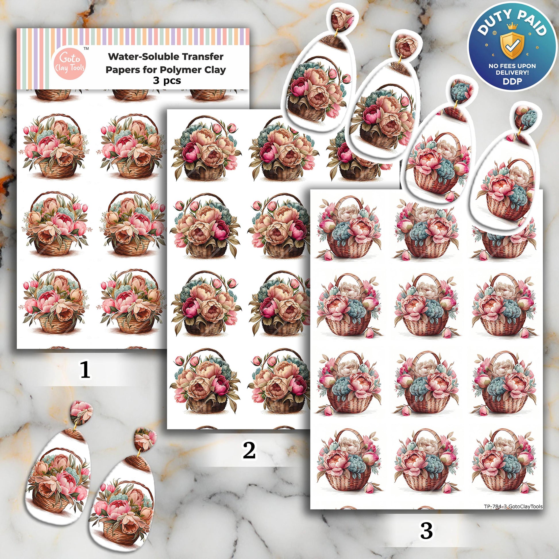 Flower Bouquet Transfer Paper for Polymer Clay (4x5.5 inches) #784