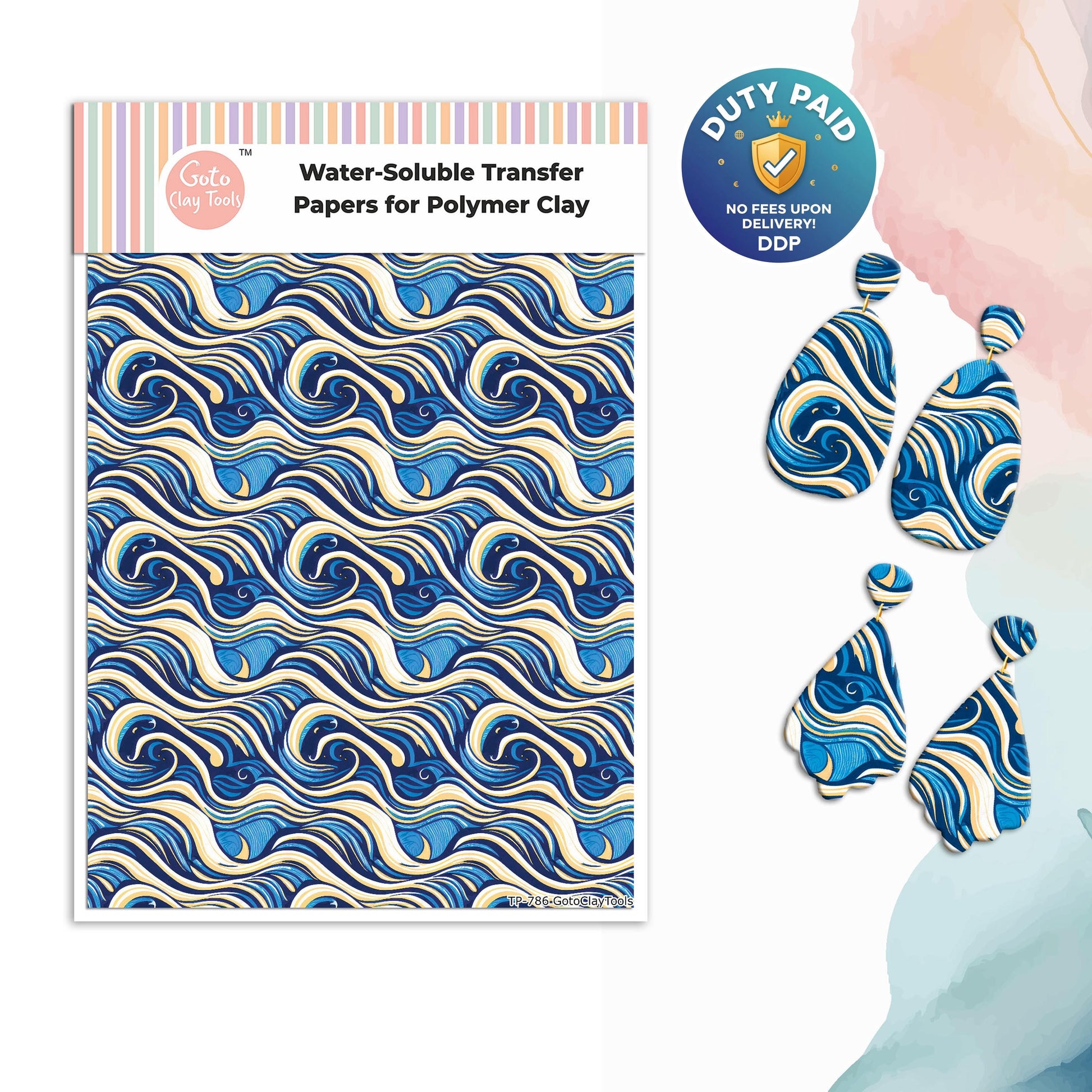 Transfer paper for polymer clay, Watercolor waves, water soluble transfer paper, polymer clay image transfers, magic transfer paper #786