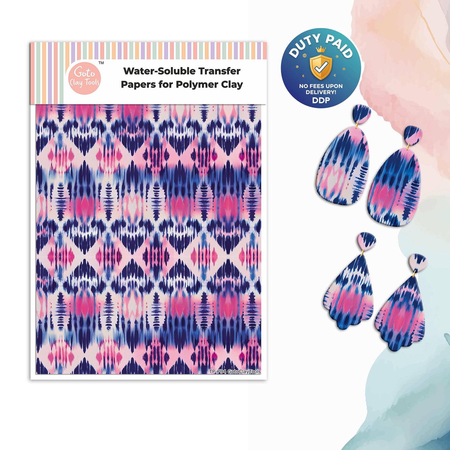 Tie Dye Polymer Clay Transfer Paper: Pink Marble Pattern #794