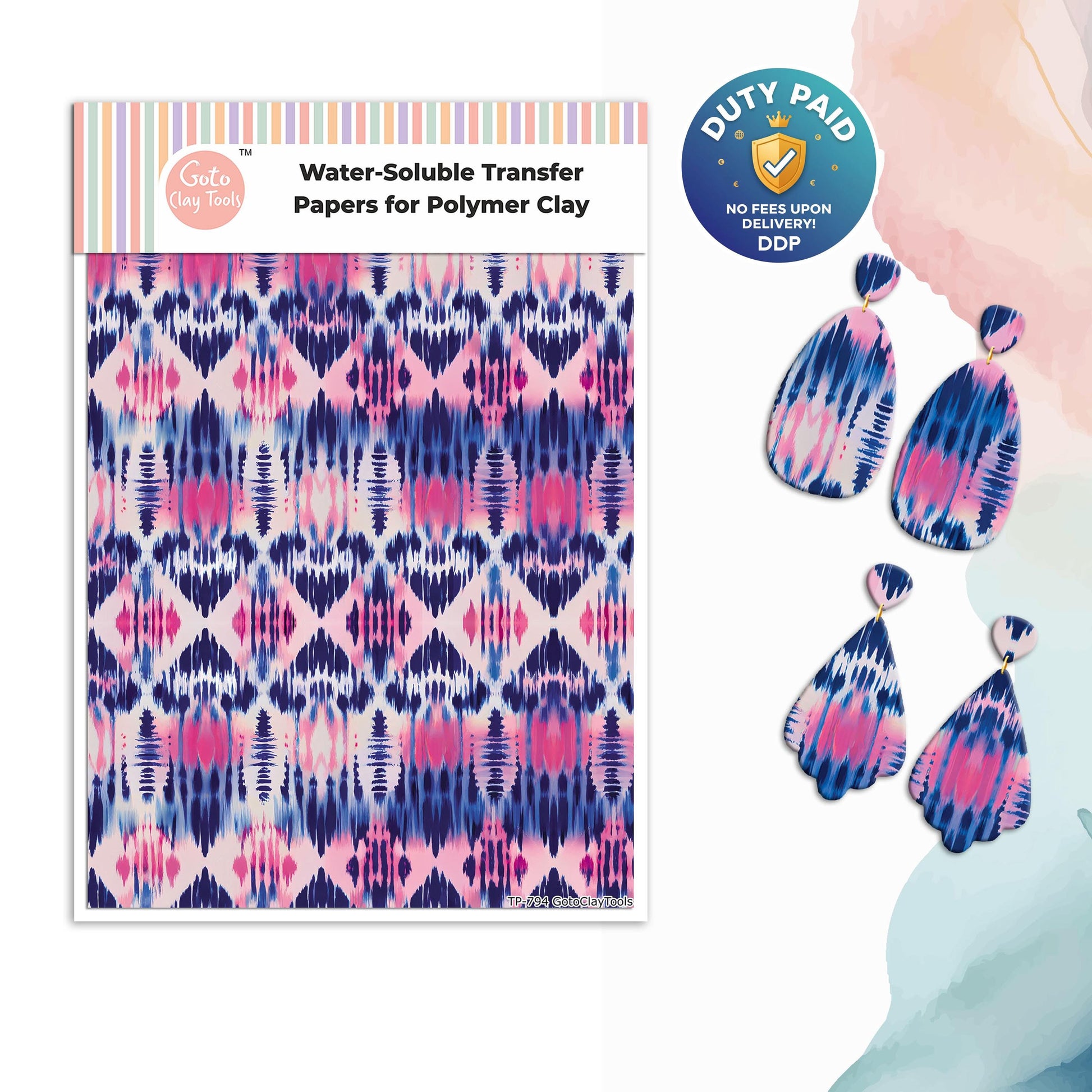 Tie Dye Polymer Clay Transfer Paper: Pink Marble Pattern #794