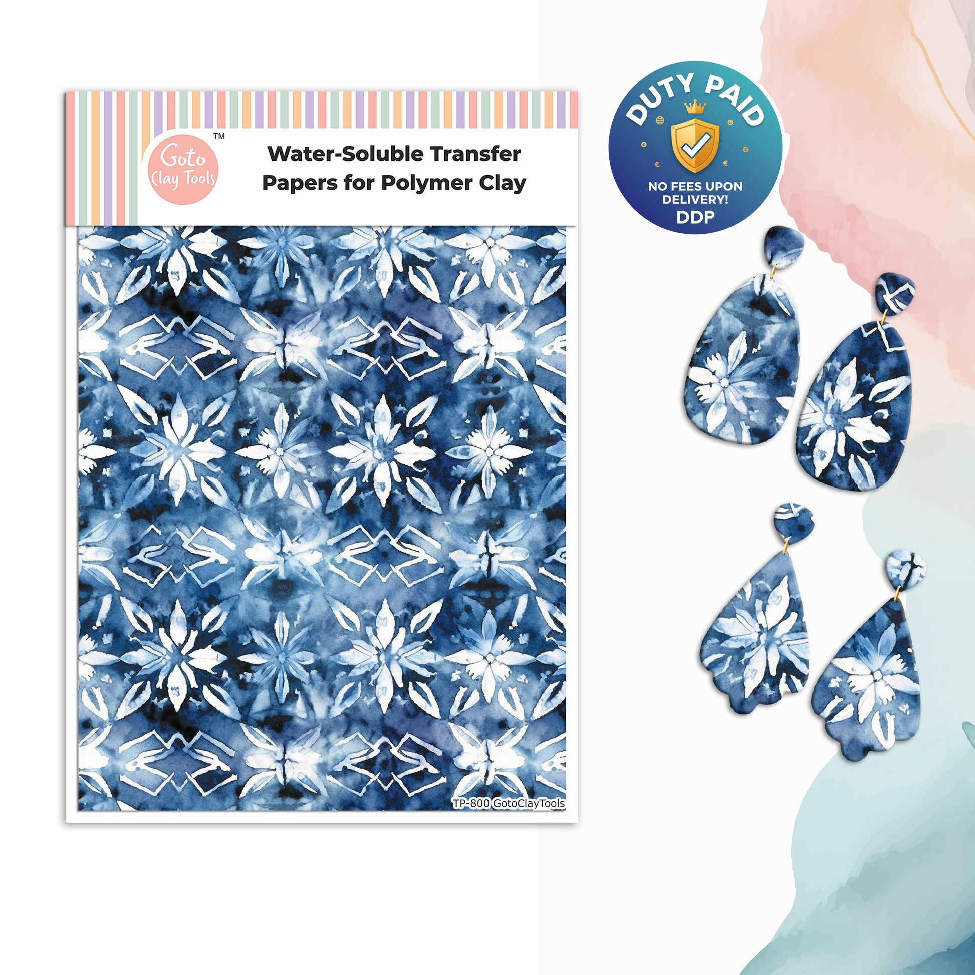 Watercolor Tie Dye Transfer Paper for Polymer Clay: Water Soluble 4x5.5" #800