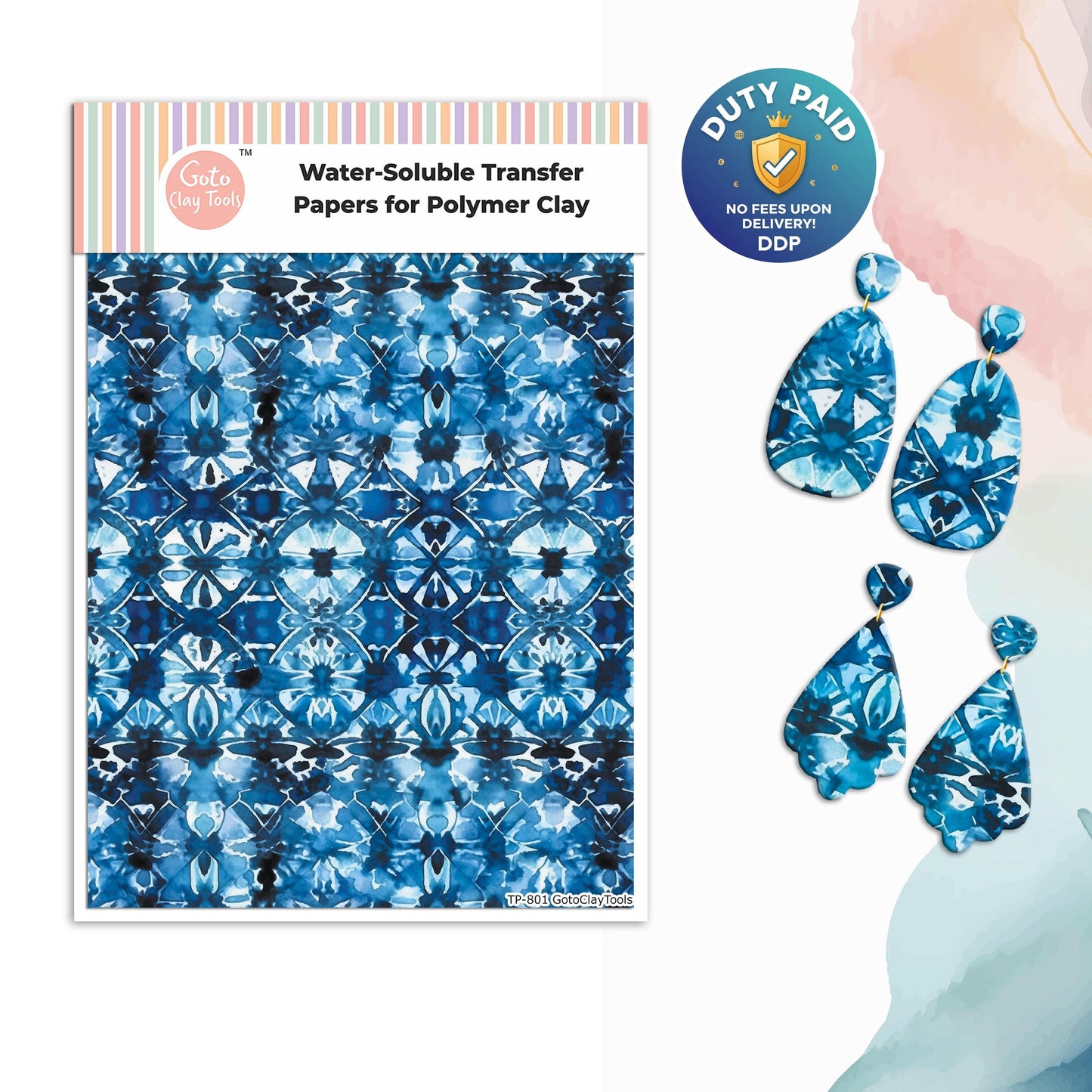 Transfer paper for polymer clay, Watercolor tie dye, water soluble transfer paper, polymer clay image transfers, magic transfer paper #801