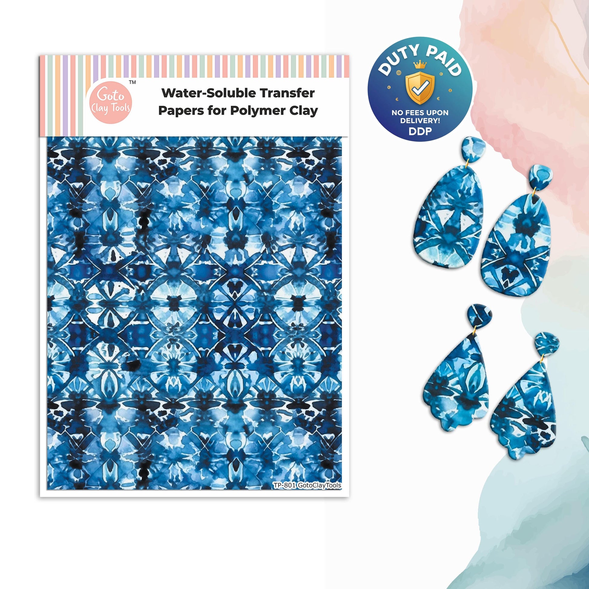 Transfer paper for polymer clay, Watercolor tie dye, water soluble transfer paper, polymer clay image transfers, magic transfer paper #801