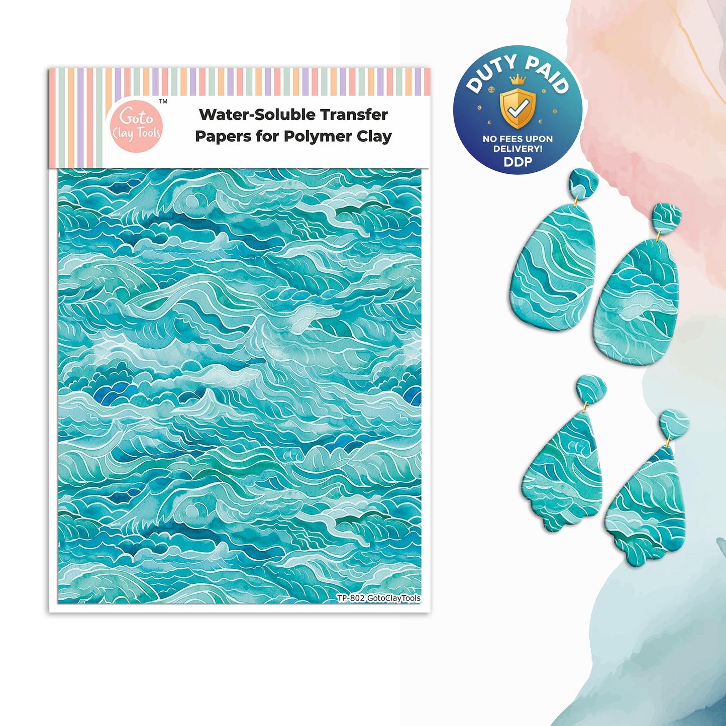 Watercolor Waves Transfer Paper for Polymer Clay (4x5.5 inches) #802