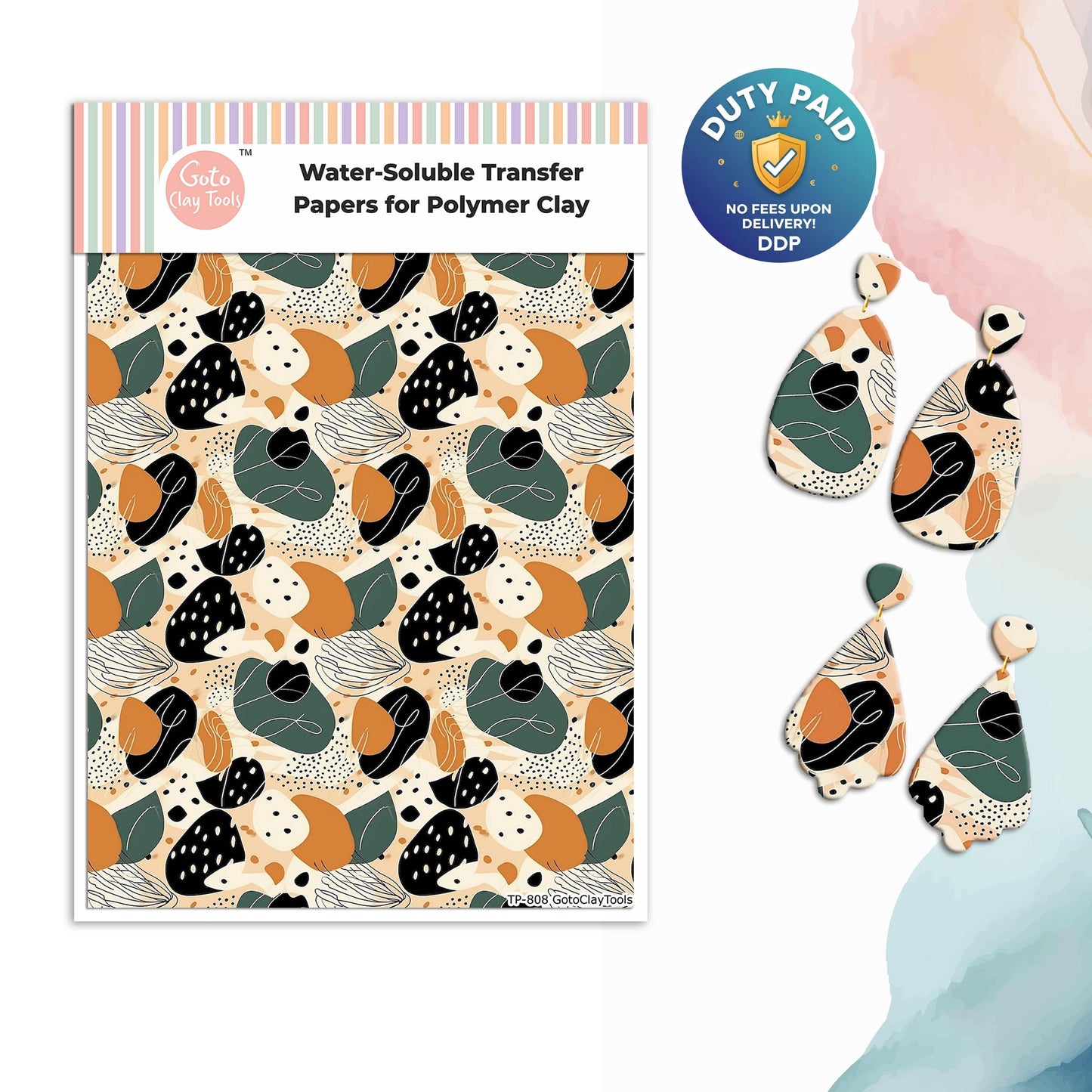 Water Soluble Transfer Paper for Polymer Clay: Minimalist Pattern (4x5.5 inches) #808