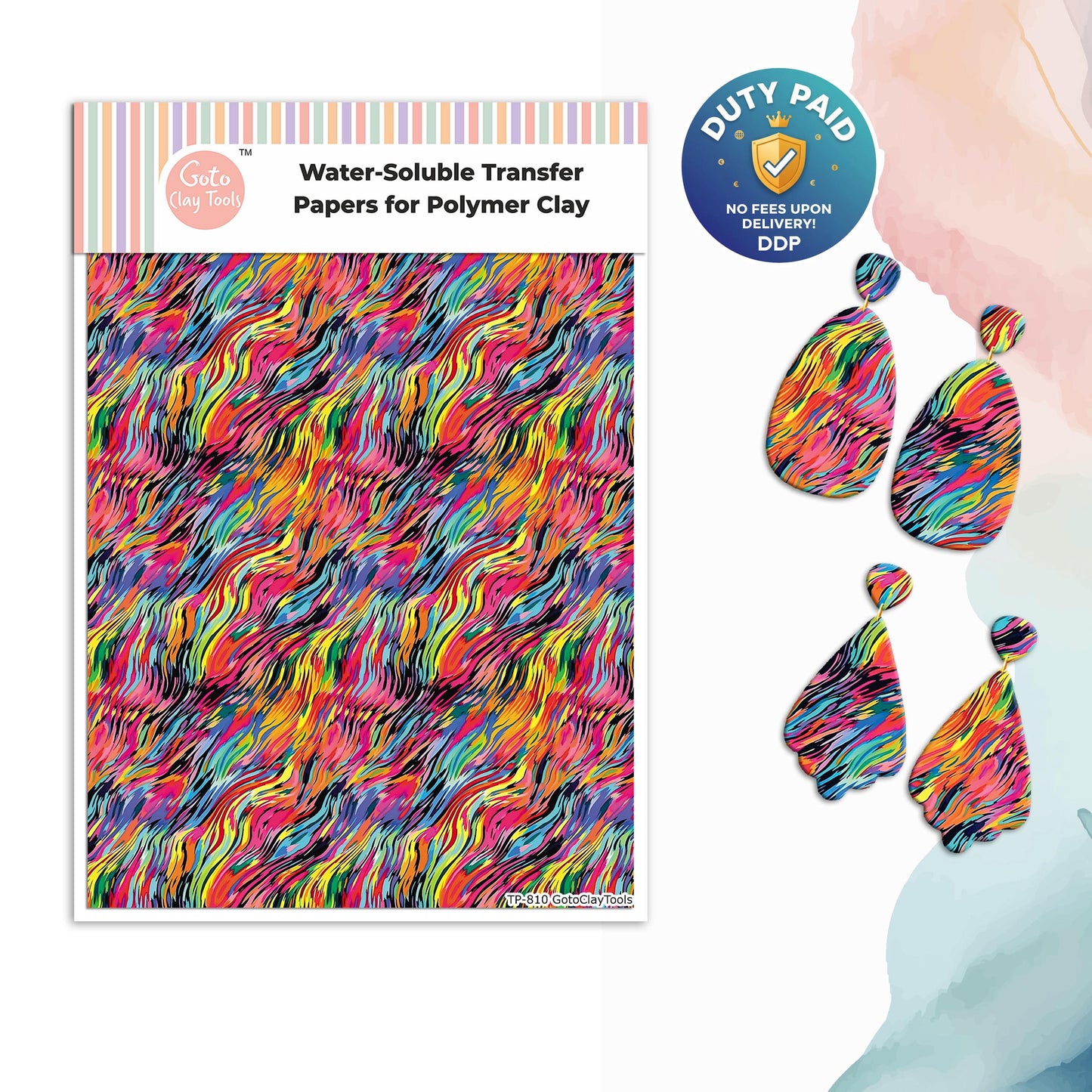 Colorful Waves Transfer Paper for Polymer Clay (4x5.5 inches) TP#810