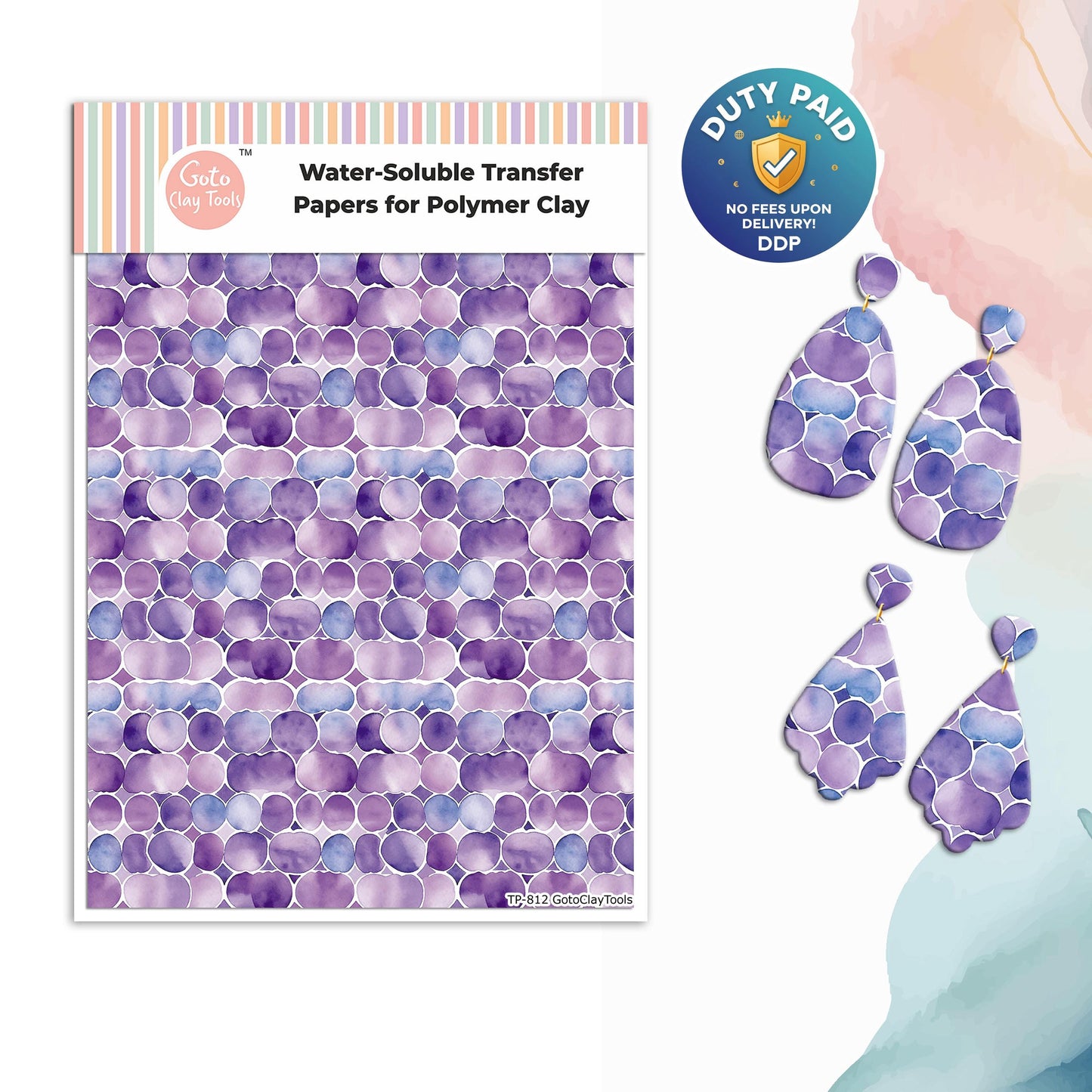 Transfer paper for polymer clay, Purple tiles, water soluble transfer paper, polymer clay image transfers, magic transfer paper #812