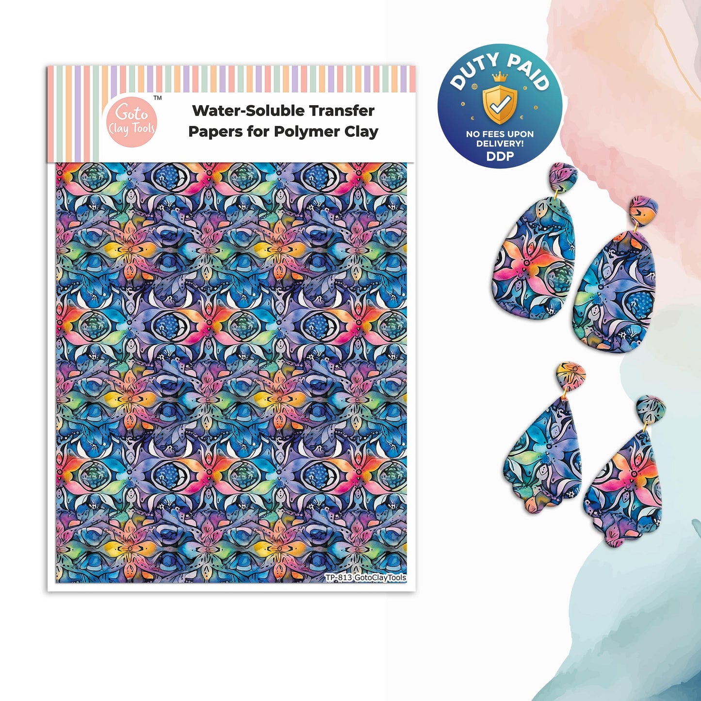 Transfer paper for polymer clay, Tie dye pattern, water soluble transfer paper, polymer clay image transfers, magic transfer paper #813