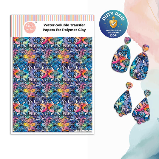 Transfer paper for polymer clay, Tie dye pattern, water soluble transfer paper, polymer clay image transfers, magic transfer paper #813