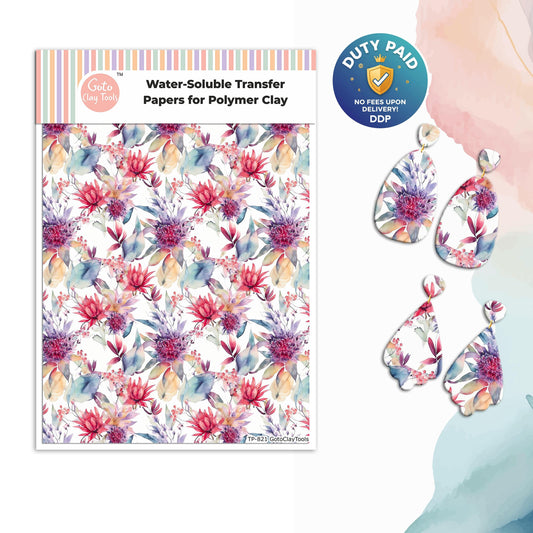 Watercolor Flower Transfer Paper for Polymer Clay #821