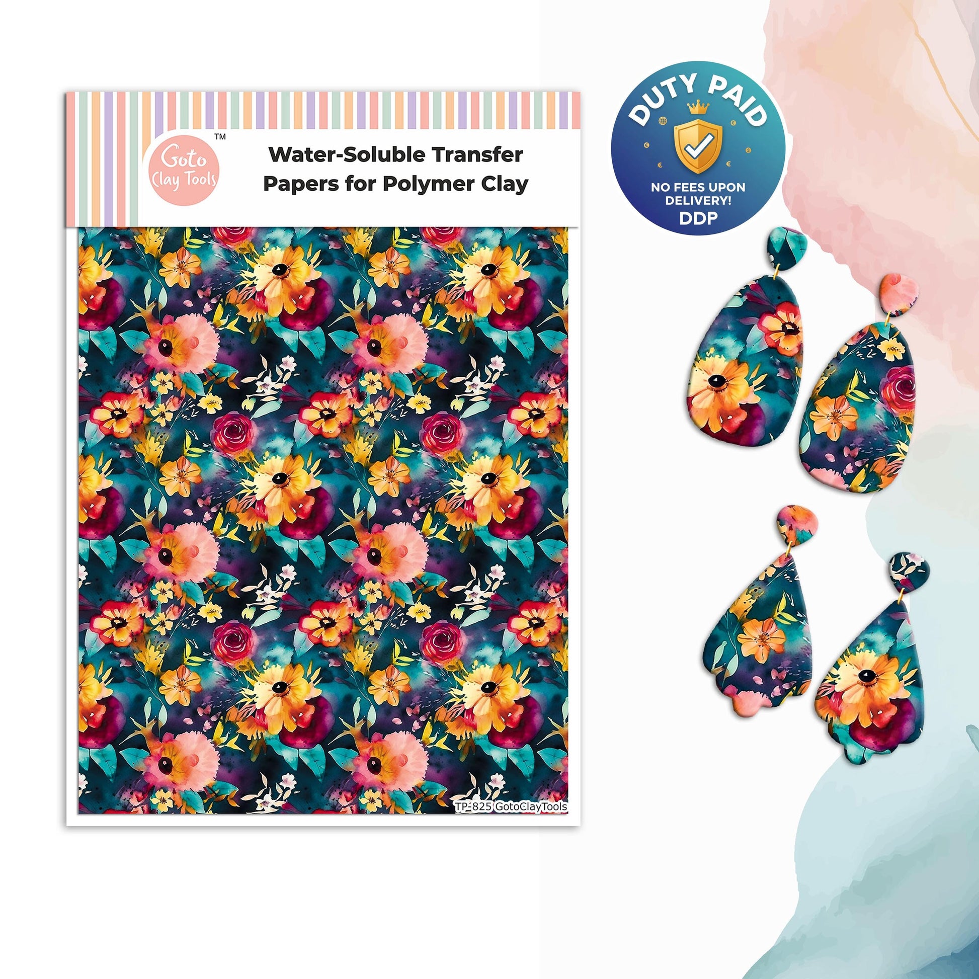 Watercolor Flower Transfer Paper for Polymer Clay: Water Soluble #825