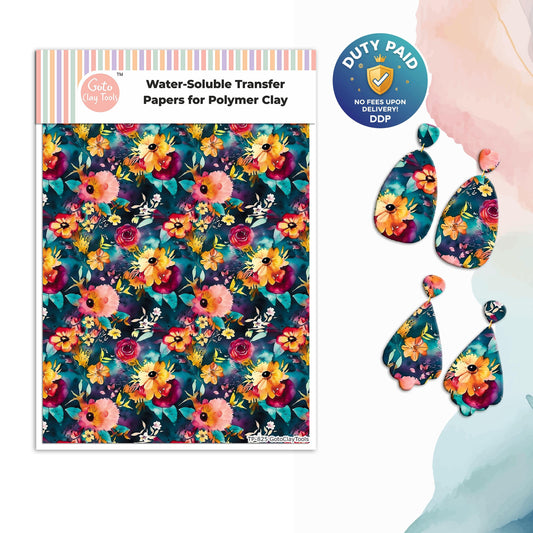 Transfer paper for polymer clay, Watercolor flowers, water soluble transfer paper, polymer clay image transfers, magic transfer paper #825