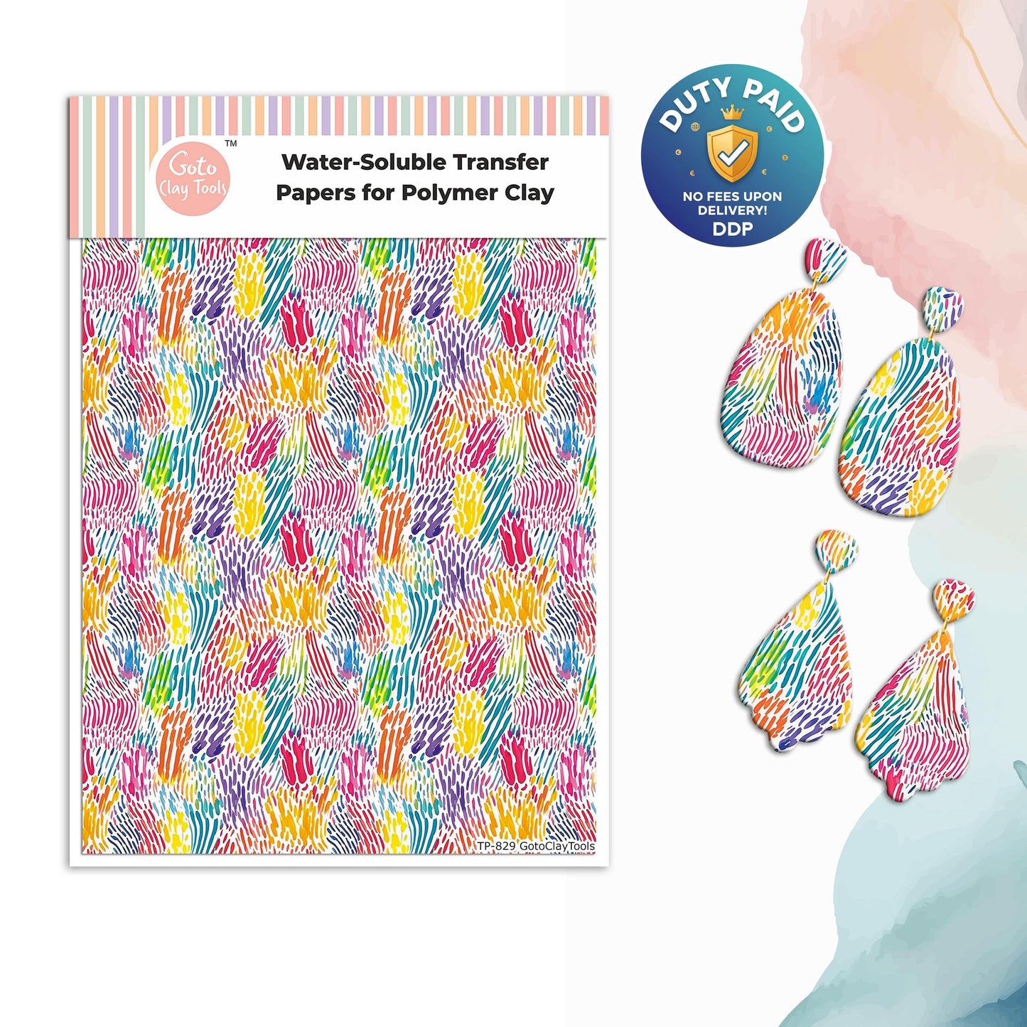 Colorful Strokes Transfer Paper for Polymer Clay (4x5.5 inches) #829