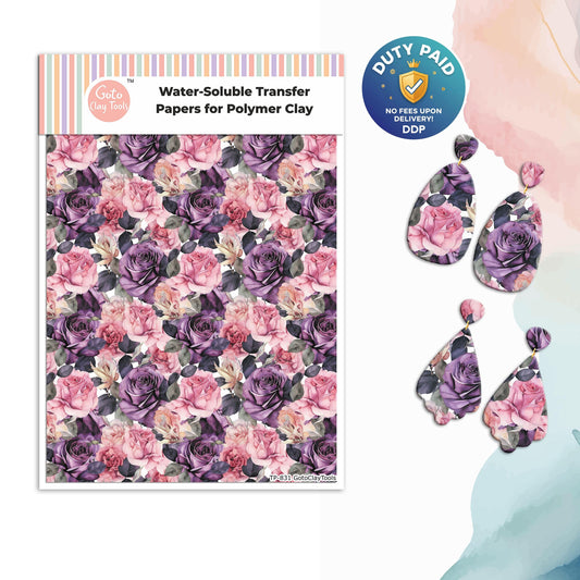 Transfer paper for polymer clay, Watercolor flowers, water soluble transfer paper, polymer clay image transfers, magic transfer paper #831