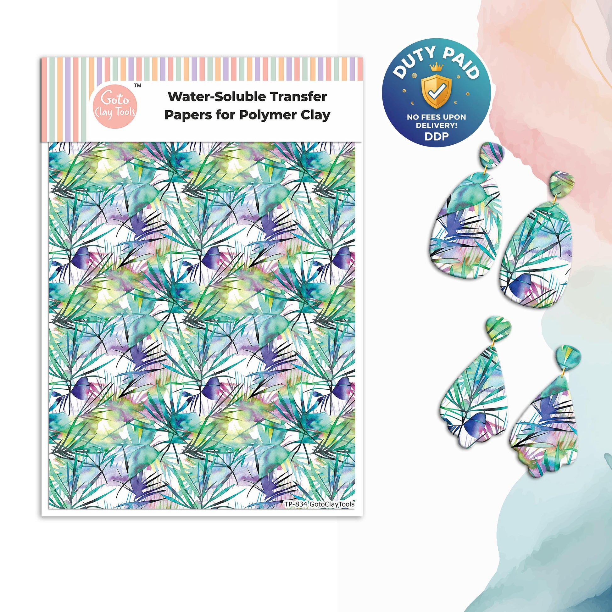 Watercolor Tropical Transfer Paper for Polymer Clay (4x5.5 inches) #834