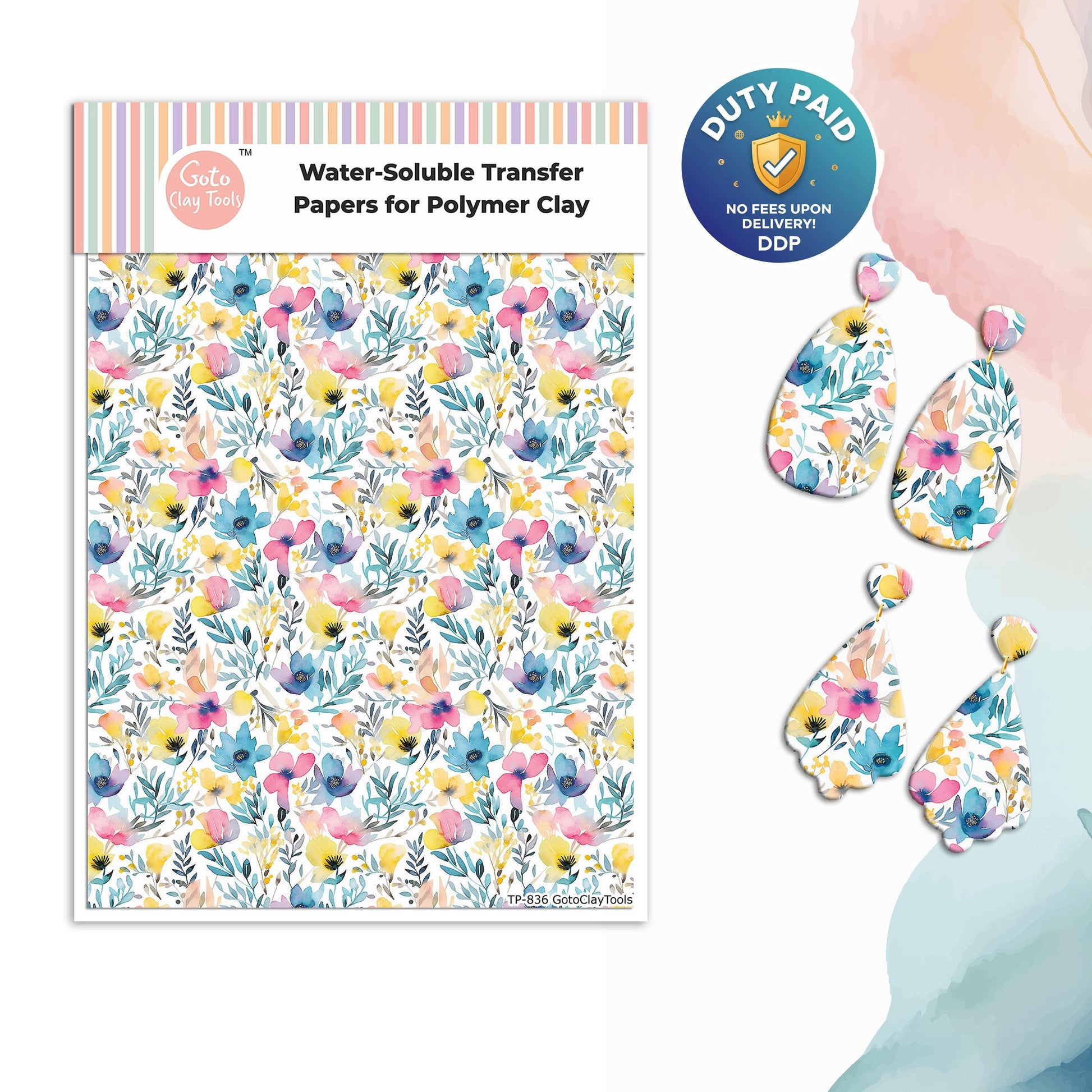 Watercolor Flower Transfer Paper for Polymer Clay #836