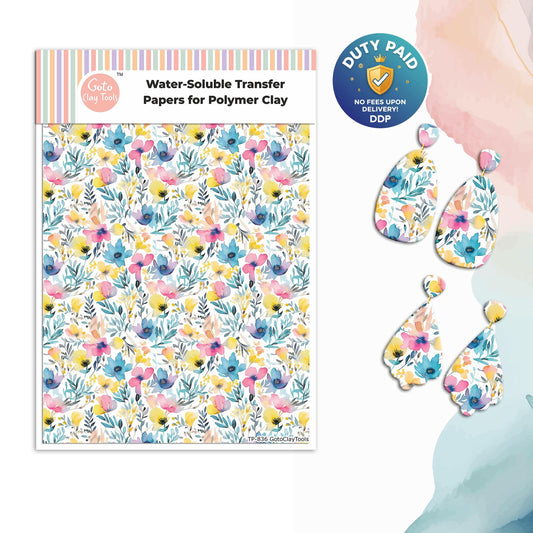 Watercolor Flower Transfer Paper for Polymer Clay #836