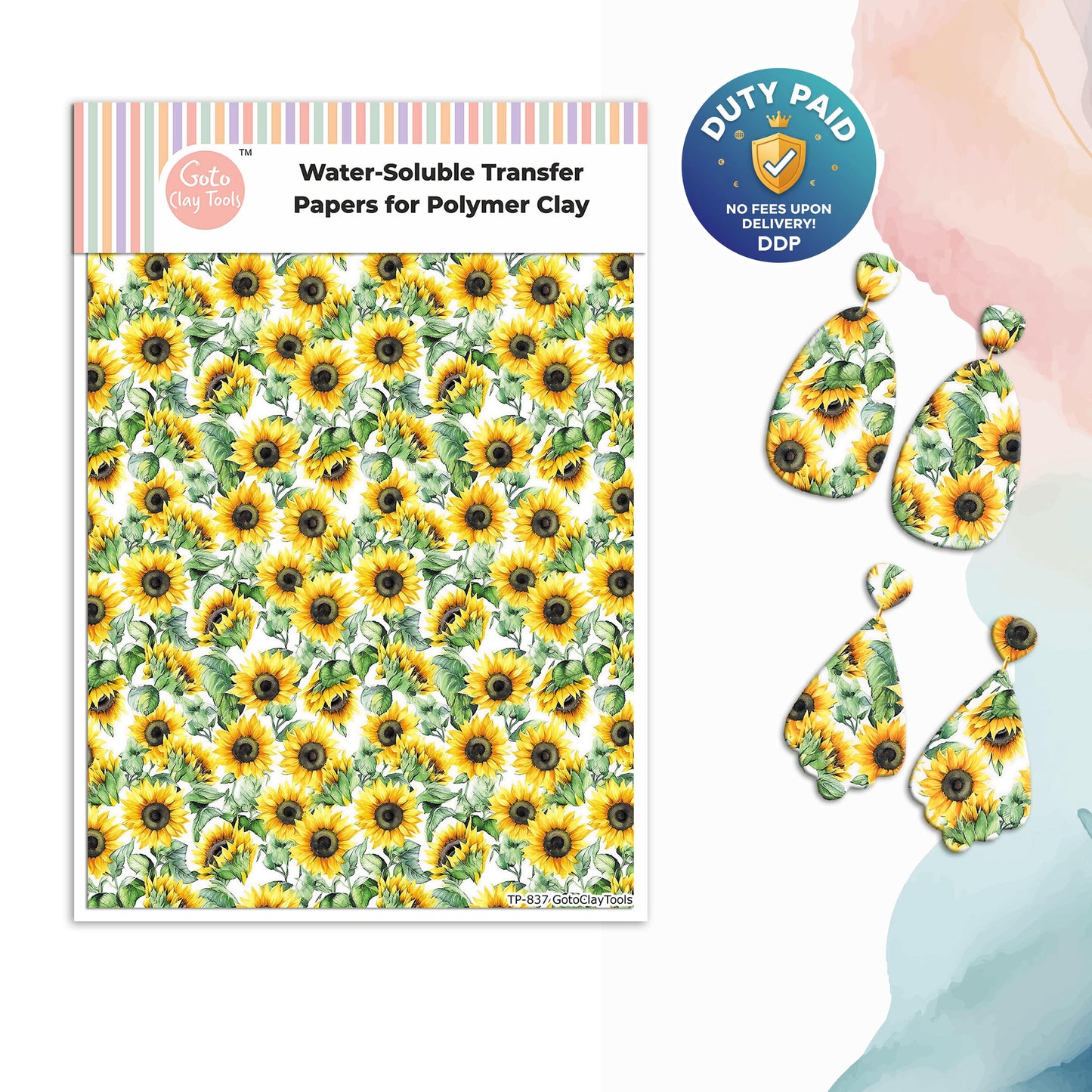 Watercolor Flower Transfer Paper for Polymer Clay: Water Soluble Image Transfers #837