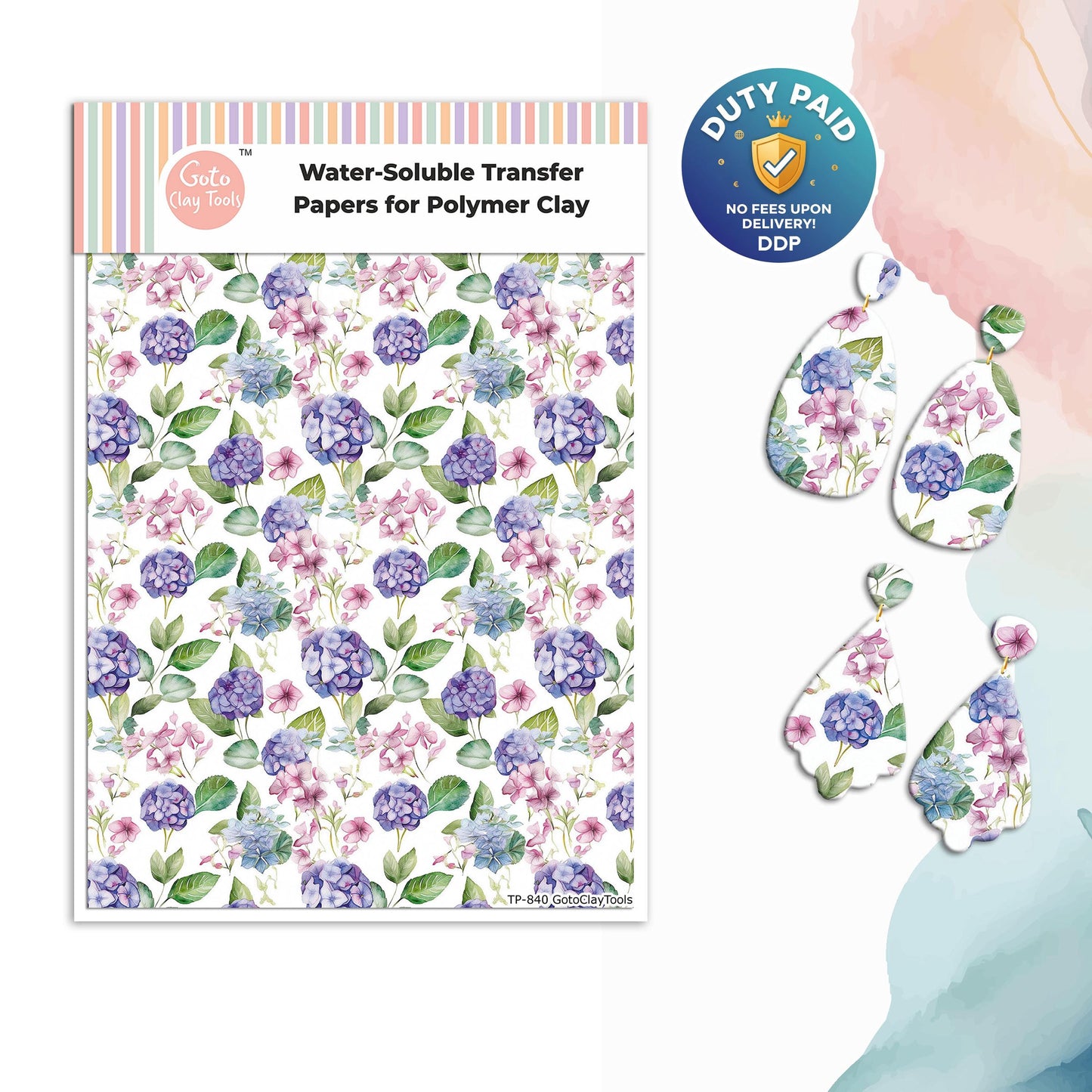 Watercolor Flower Transfer Paper for Polymer Clay (4x5.5 inches) #840