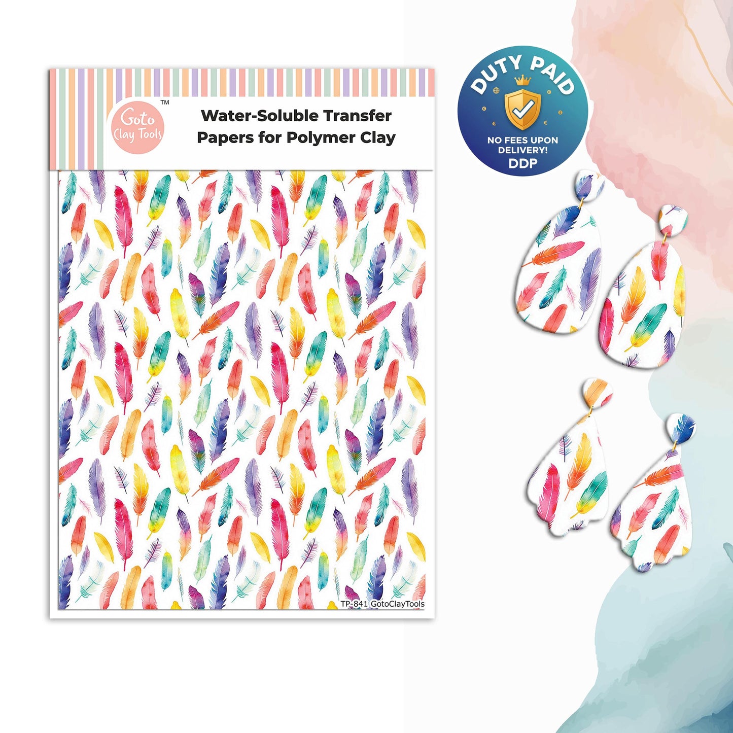 Watercolor Feather Transfer Paper for Polymer Clay #841