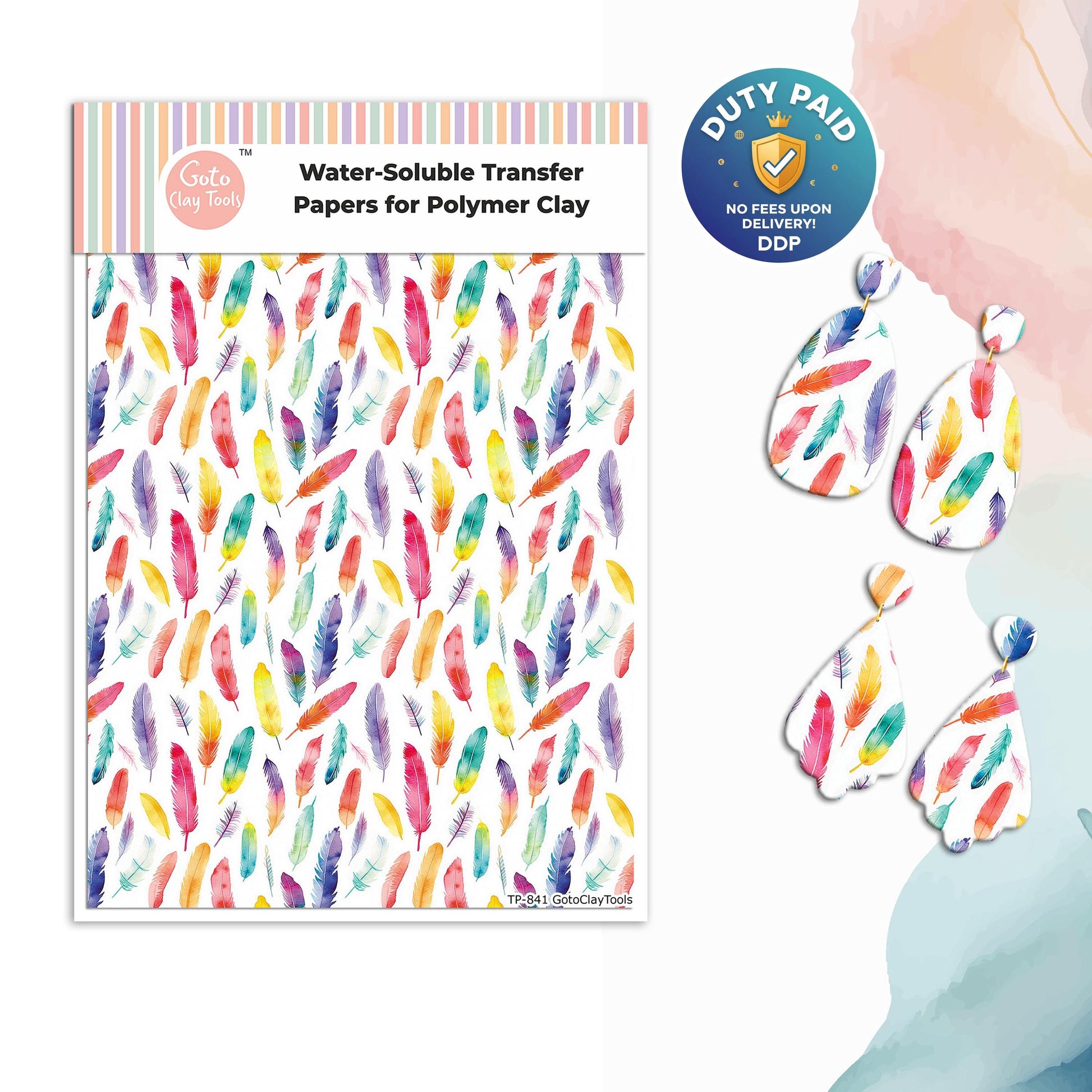 Watercolor Feather Transfer Paper for Polymer Clay #841