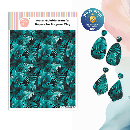 Transfer paper for polymer clay, Tropical leaves, water soluble transfer paper, polymer clay image transfers, magic transfer paper #844