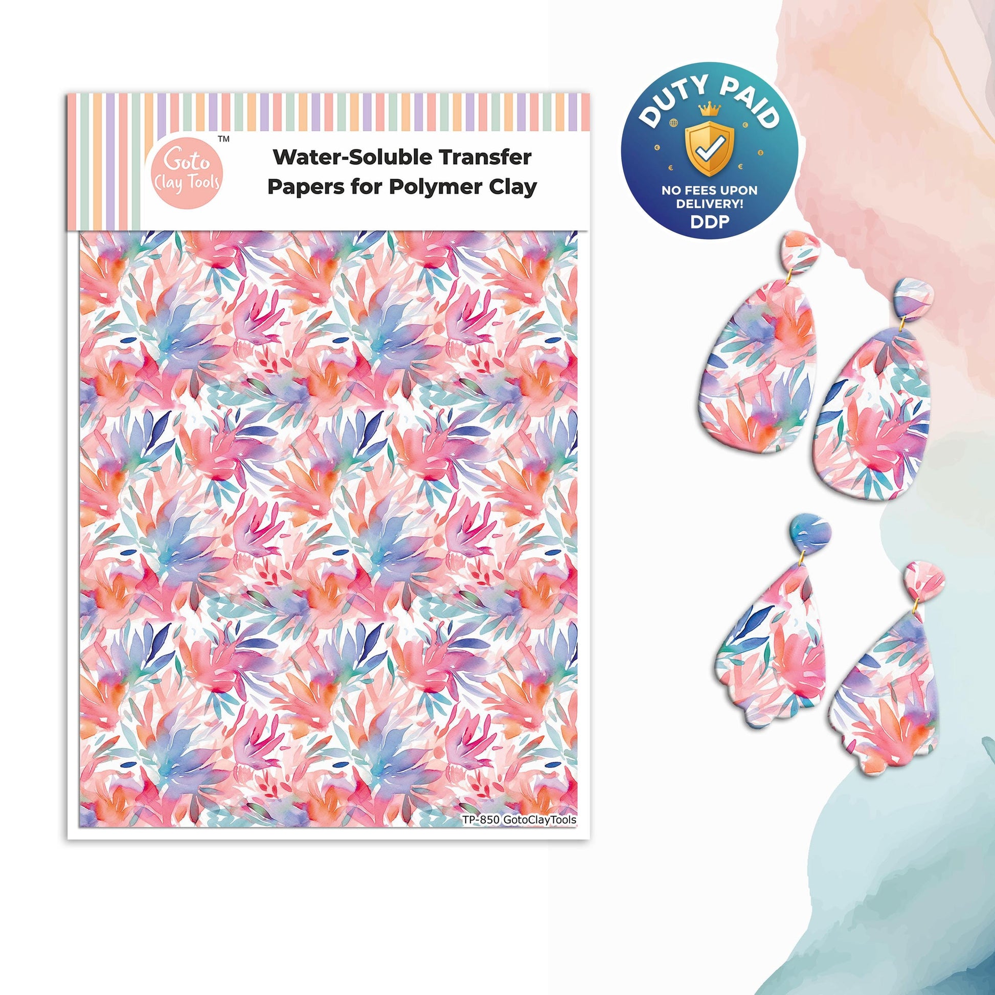 Watercolor Flower Transfer Paper for Polymer Clay #850