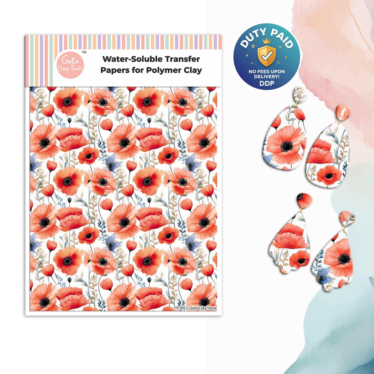 Transfer paper for polymer clay, Watercolor flowers, water soluble transfer paper, polymer clay image transfers, magic transfer paper #853