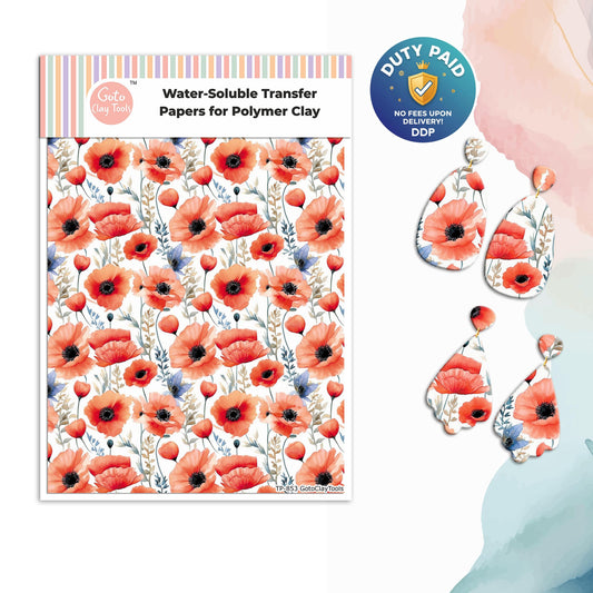 Transfer paper for polymer clay, Watercolor flowers, water soluble transfer paper, polymer clay image transfers, magic transfer paper #853