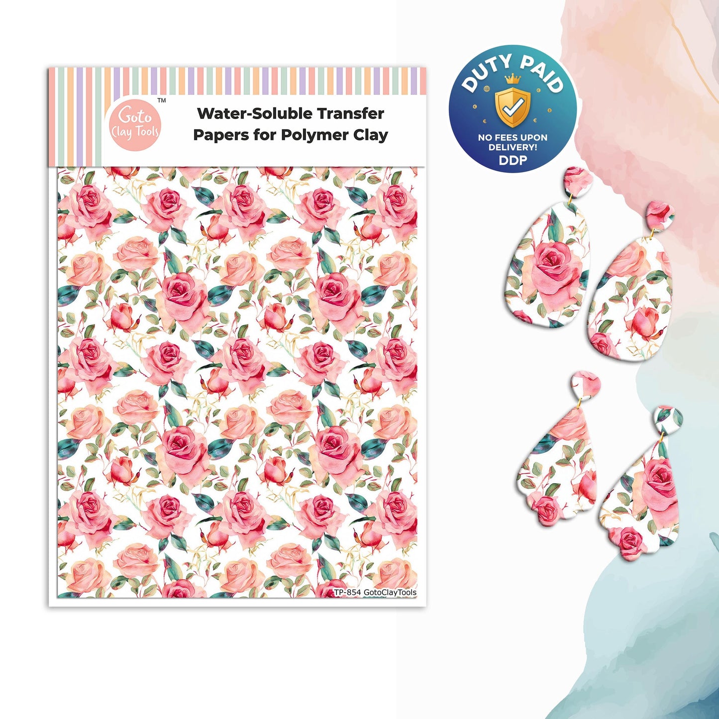 Transfer paper for polymer clay, Watercolor flowers, water soluble transfer paper, polymer clay image transfers, magic transfer paper #854