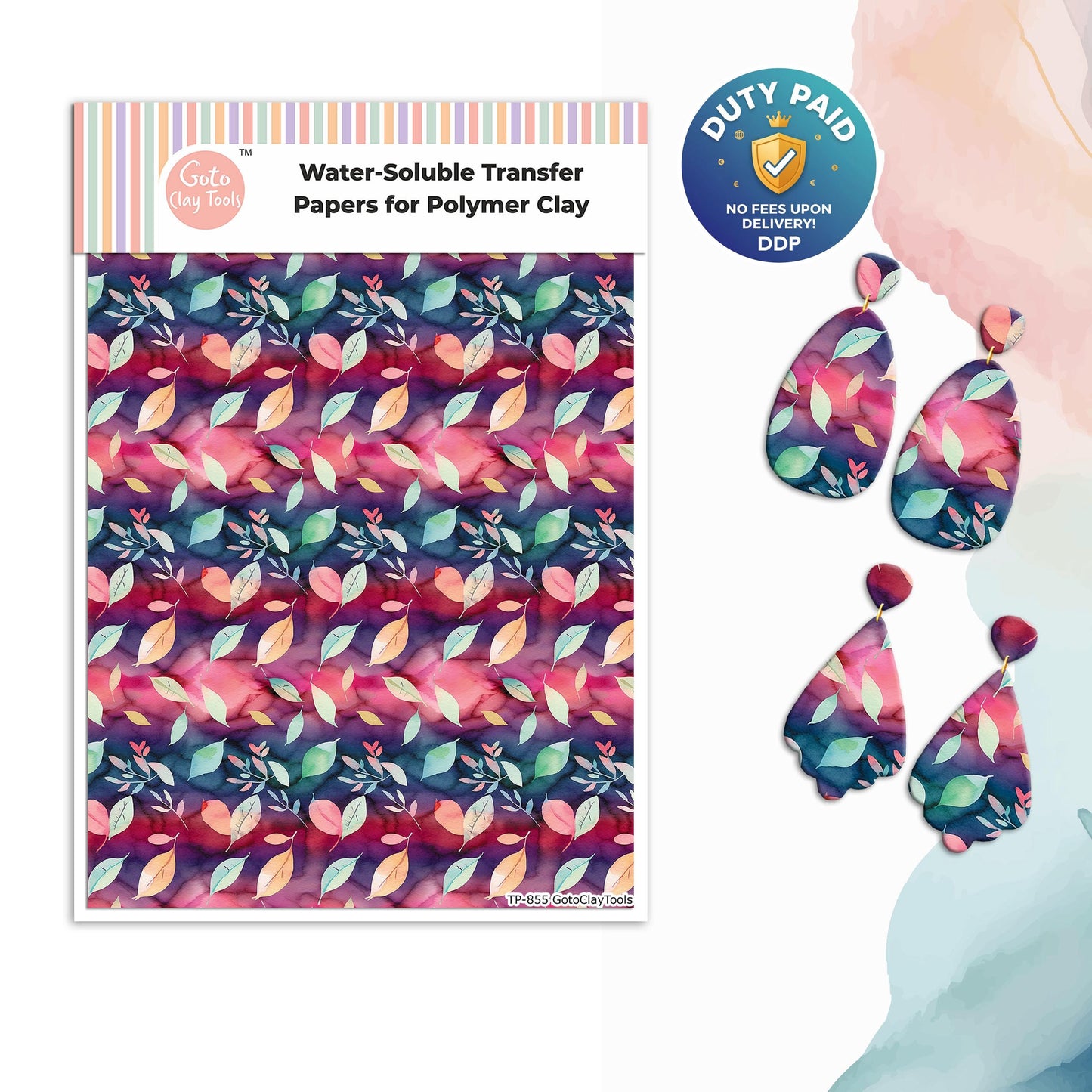 Watercolor Flower Transfer Paper for Polymer Clay: 4x5.5" Water Soluble Sheet #855