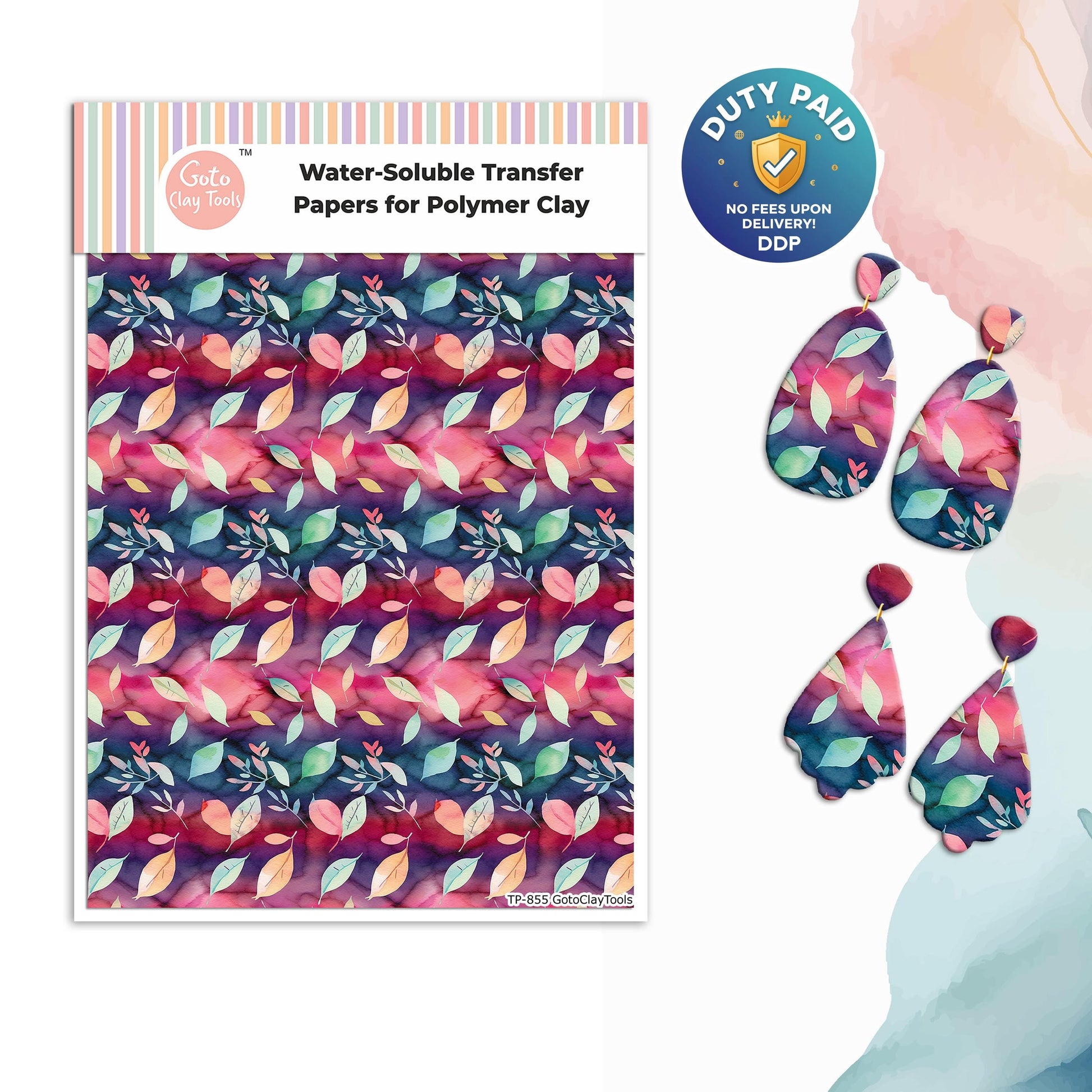Watercolor Flower Transfer Paper for Polymer Clay: 4x5.5" Water Soluble Sheet #855