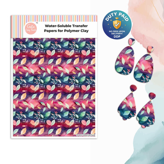 Watercolor Flower Transfer Paper for Polymer Clay: 4x5.5" Water Soluble Sheet #855
