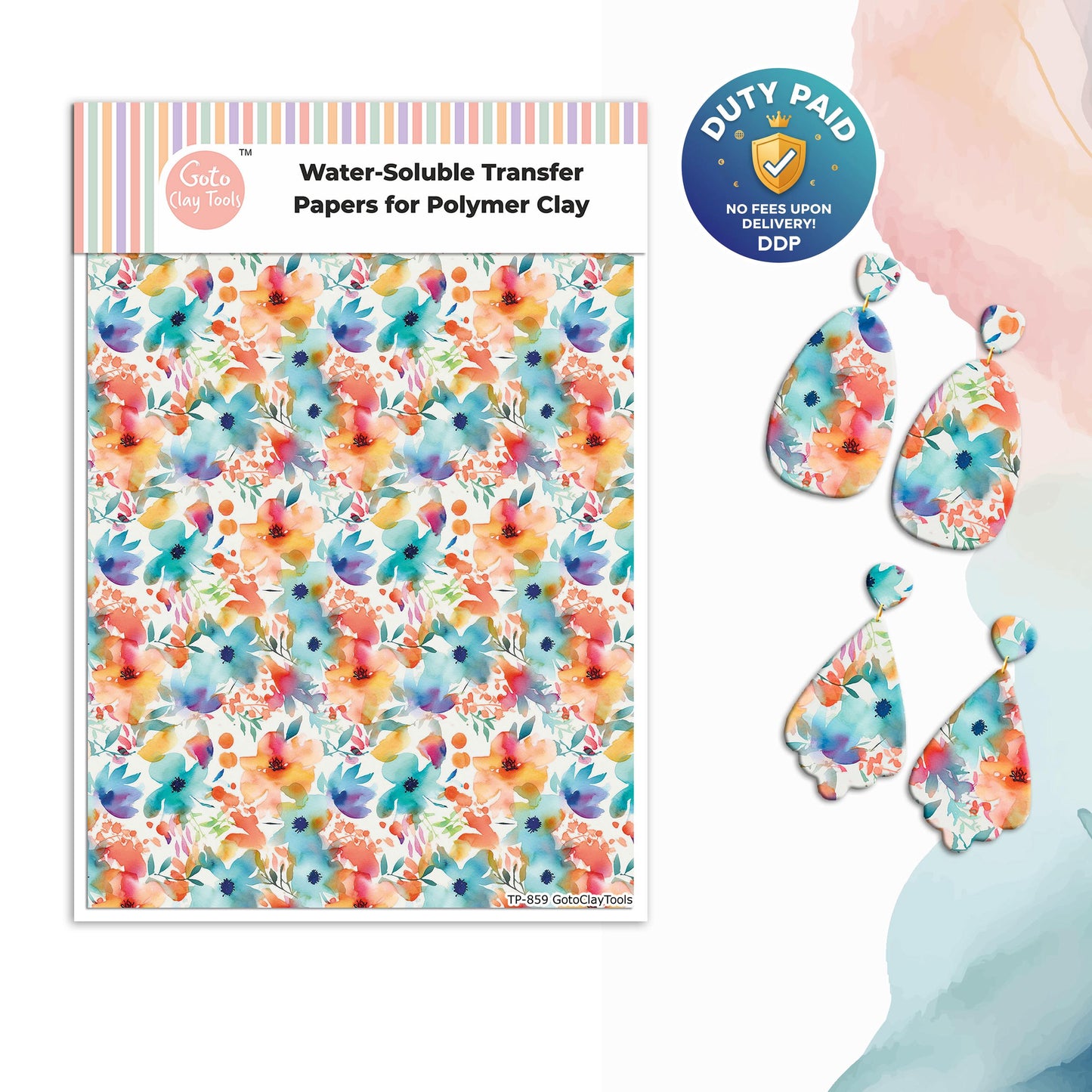 Watercolor Flower Transfer Paper for Polymer Clay #859