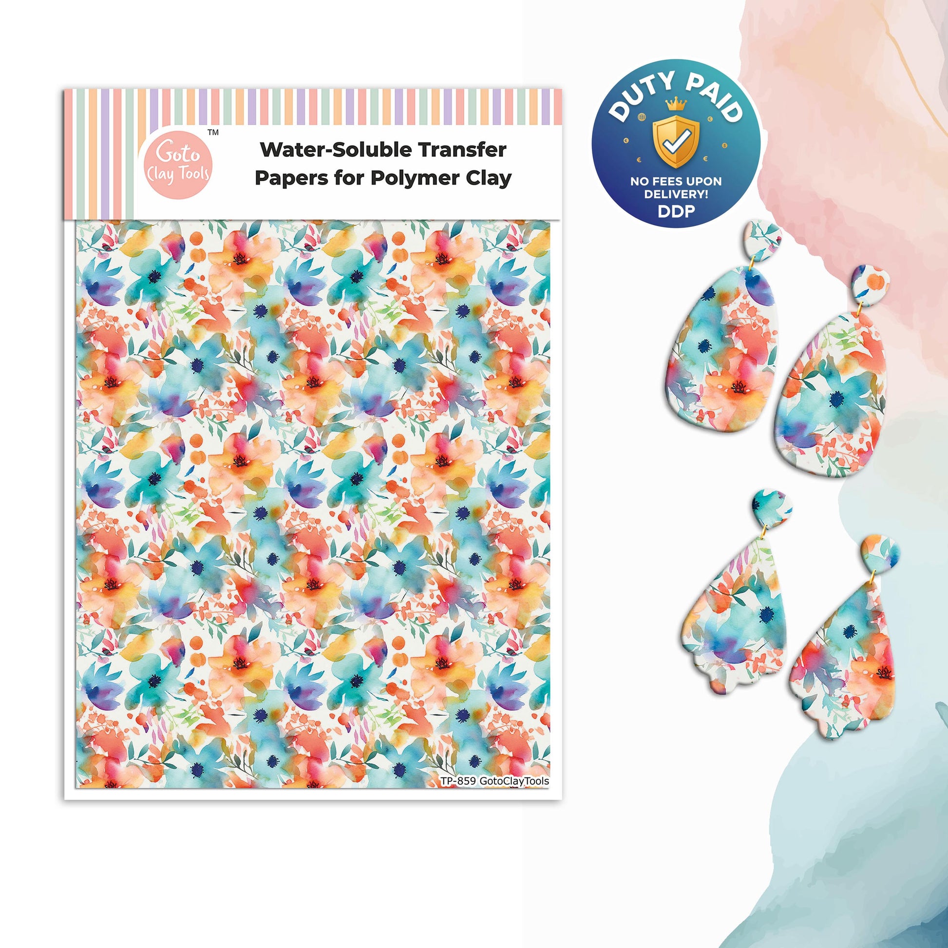 Watercolor Flower Transfer Paper for Polymer Clay #859